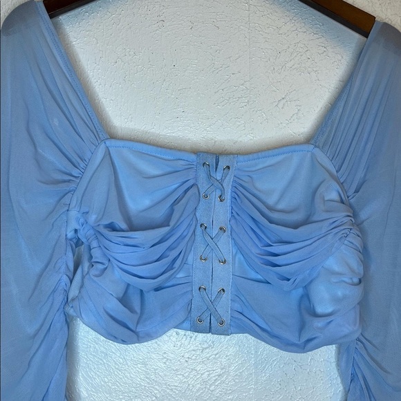 Baby blue ruched mesh crop for PrettyLittleThing - Picture 5 of 5